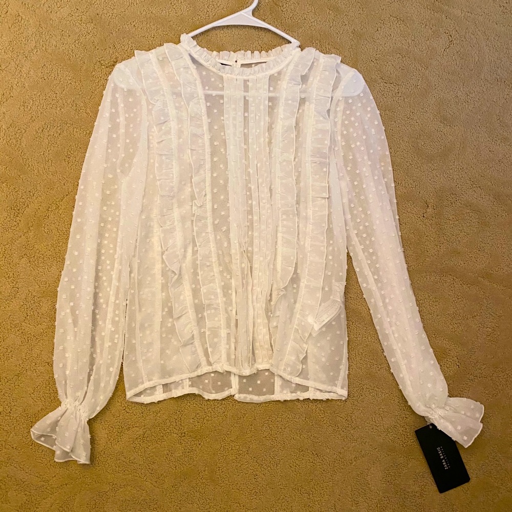 Zara Sheer Ruffle Blouse
